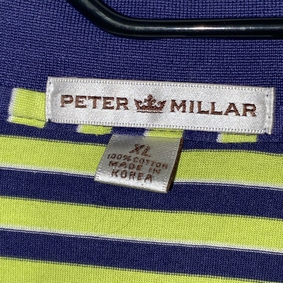 Peter Millar MENS size XL Blue and Yellow Polo Shirt Sporty Stripes Clean - Picture 3 of 9